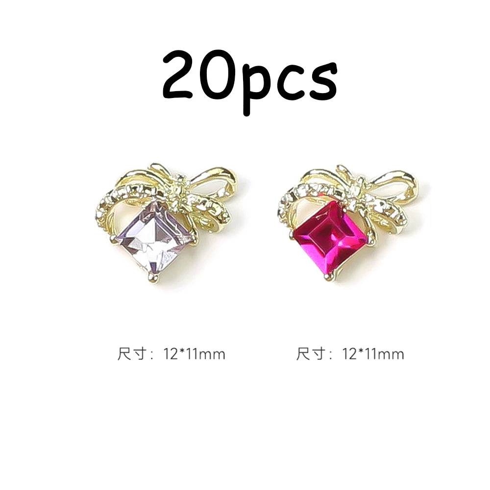 30/20/10PC Pink Ribbon Resin Bow Parts Nail Charms Mix-Style Bow Rhinestone Jewelry 8-12mm Y2K Accessory for DIY Manicure Decora