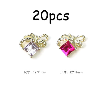 30/20/10PC Pink Ribbon Resin Bow Parts Nail Charms Mix-Style Bow Rhinestone Jewelry 8-12mm Y2K Accessory for DIY Manicure Decora
