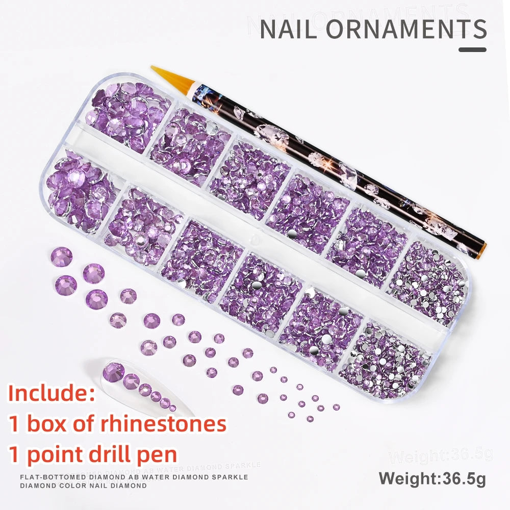 Crystal AB Rhinestone Nail Art Kit 12 Grid