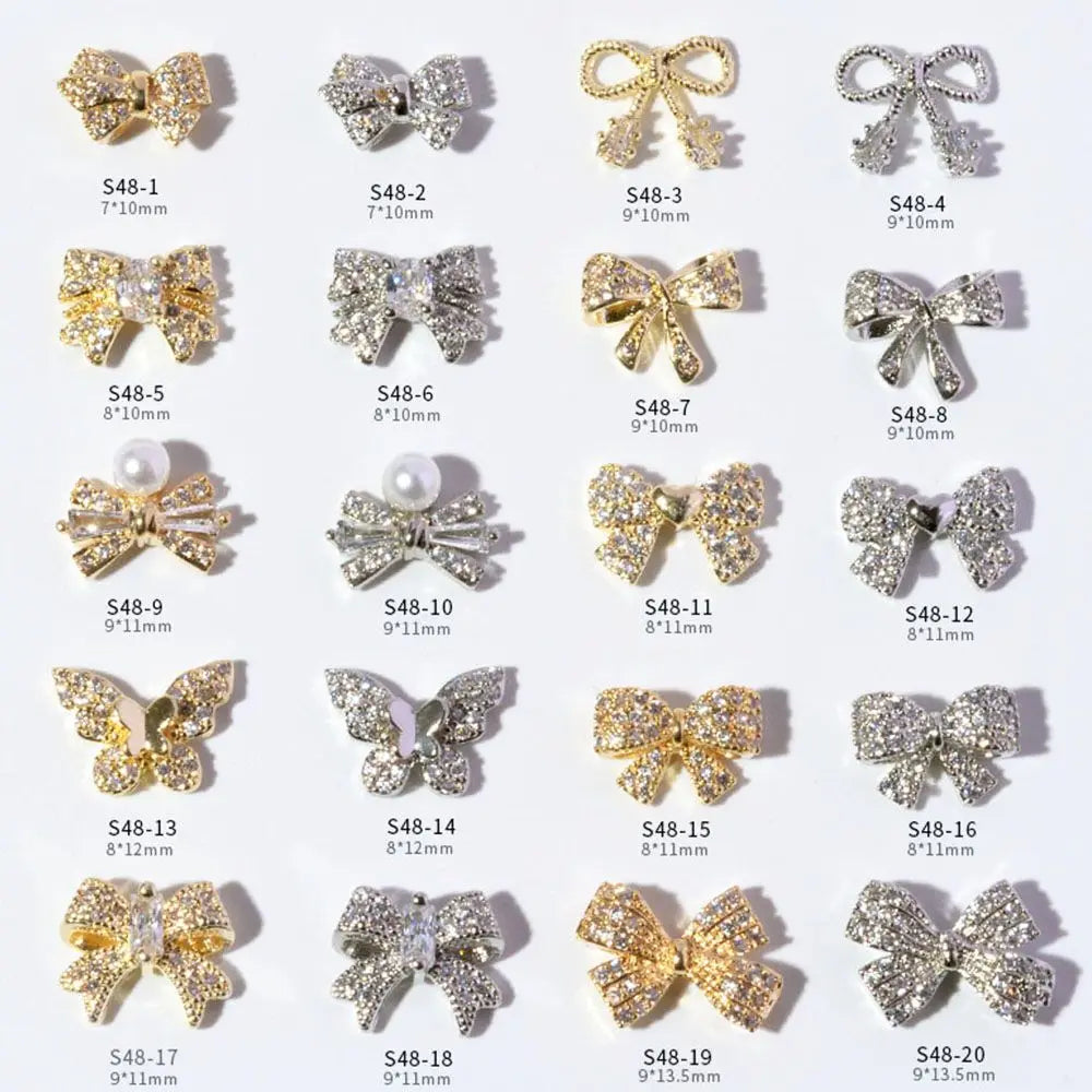 Crystal Bow Butterfly Pearl Nail Charms