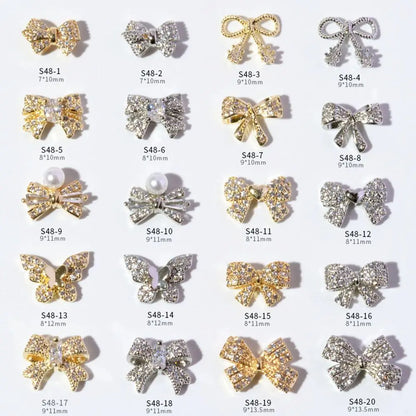 Crystal Bow Butterfly Pearl Nail Charms