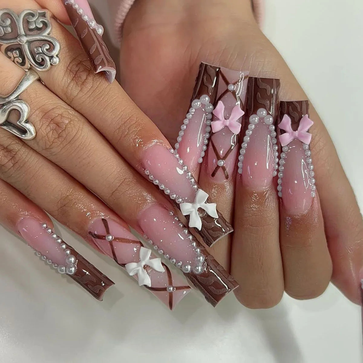 Leopard Cherry Rhinestone Press-On Nails