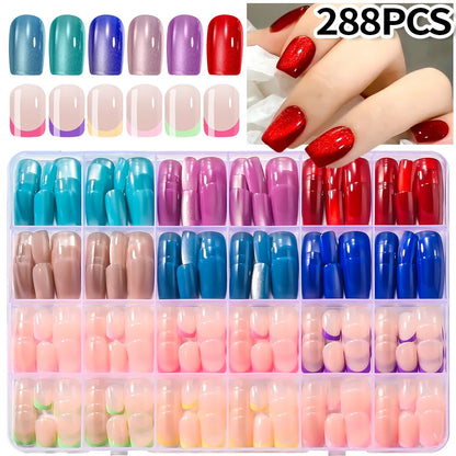Red Blue Cat Eye Coffin Nails 288pc