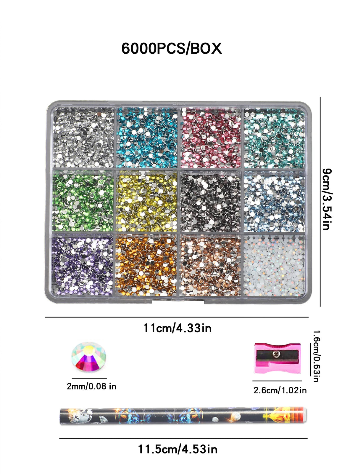 AB Color Diamond Nail Charms 12 Color Set