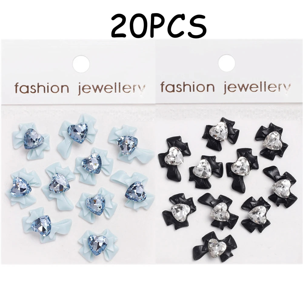 30/20/10PC Pink Ribbon Resin Bow Parts Nail Charms Mix-Style Bow Rhinestone Jewelry 8-12mm Y2K Accessory for DIY Manicure Decora