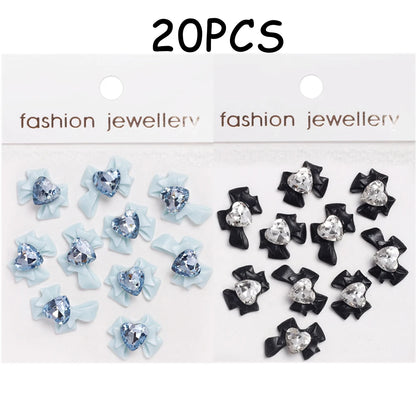 30/20/10PC Pink Ribbon Resin Bow Parts Nail Charms Mix-Style Bow Rhinestone Jewelry 8-12mm Y2K Accessory for DIY Manicure Decora
