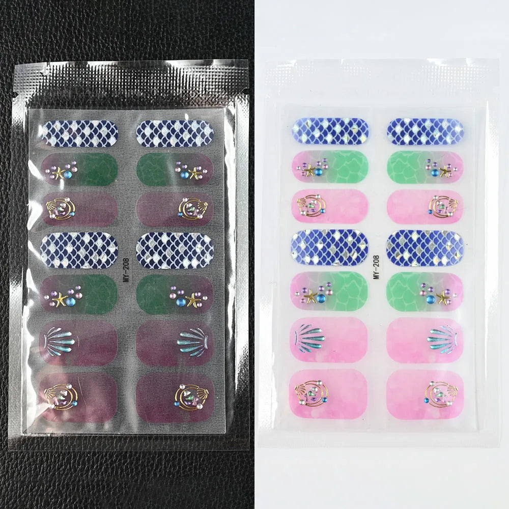 59 Style of Nail Stickers 1Sheet Rhinestones Fashion Nail Wraps Self Adhesive Manicure Decoracion DIY Full Cover Nail Sticker#5-