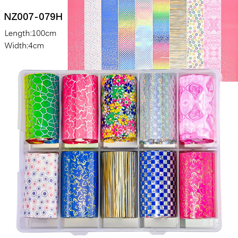 10Roll/Box Rose Flowers Designs Transfer Foil Sky Decals Transfer Foil Nails Sliders Holographic Flower Stickers Manicure Decor*
