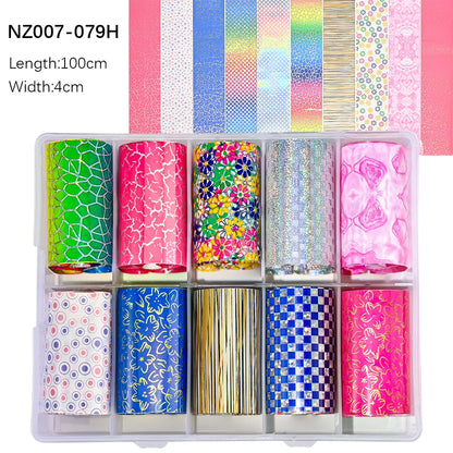 10Roll/Box Rose Flowers Designs Transfer Foil Sky Decals Transfer Foil Nails Sliders Holographic Flower Stickers Manicure Decor*