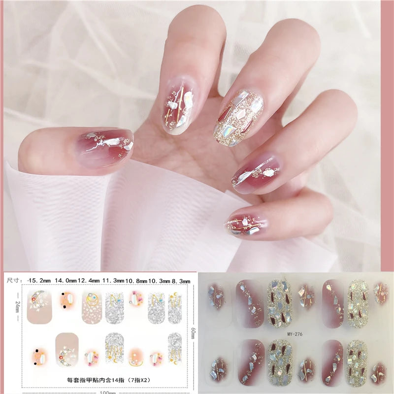 59 Style of Nail Stickers 1Sheet Rhinestones Fashion Nail Wraps Self Adhesive Manicure Decoracion DIY Full Cover Nail Sticker#5-
