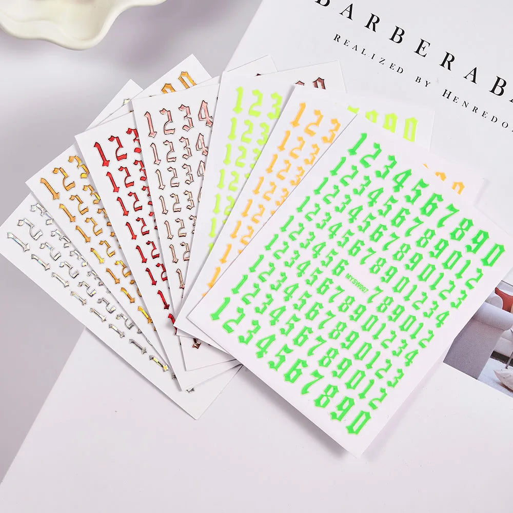 1 Sheet Arab Numbers Nail Art Sticker 3D Laser Self-Adhesive Manicure Decals Tips 8*10cm DIY Arabic Numerals Nail Decoration Par