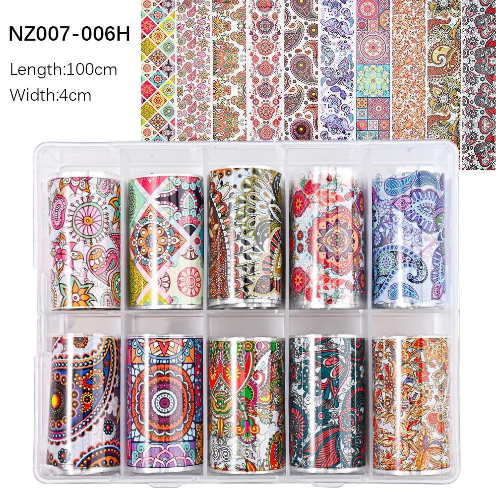10Roll/Box Rose Flowers Designs Transfer Foil Sky Decals Transfer Foil Nails Sliders Holographic Flower Stickers Manicure Decor*