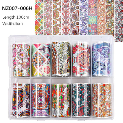 10Roll/Box Rose Flowers Designs Transfer Foil Sky Decals Transfer Foil Nails Sliders Holographic Flower Stickers Manicure Decor*