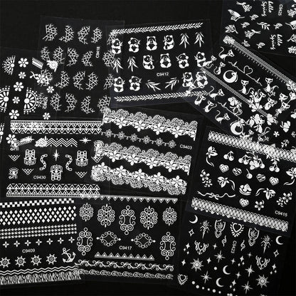 White Lace Nail Sticker 30pcs/Set Romantic Lace Cherry Love Nail Art Stickers For Wedding Bride Elegant Nail Decoration 6.3*5.3
