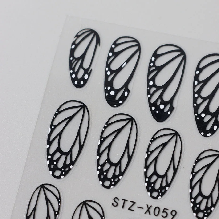 2pcs Stunning Black Butterfly Wings Nail Stickers Elegant Spring Nail Designs 3D Self-Adhesive Foils Nail Art Decorations