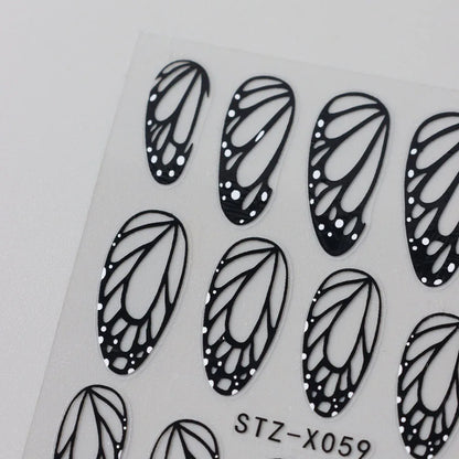 2pcs Stunning Black Butterfly Wings Nail Stickers Elegant Spring Nail Designs 3D Self-Adhesive Foils Nail Art Decorations