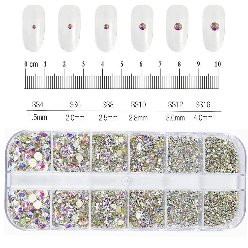 Crystal AB Rhinestone Nail Art Kit 12 Grid