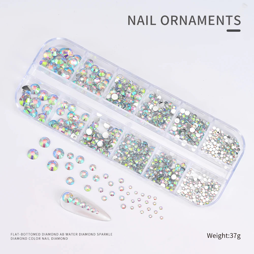 Crystal AB Rhinestone Nail Art Kit 12 Grid
