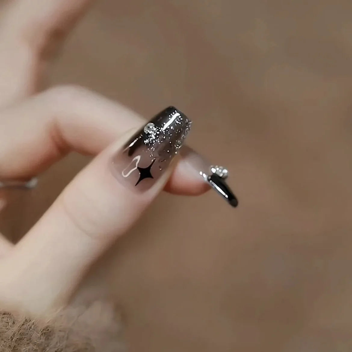 White Bow Gradient Long Nail Set