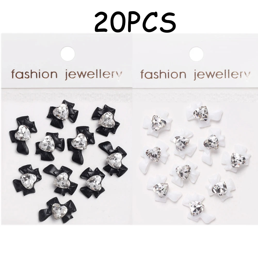 30/20/10PC Pink Ribbon Resin Bow Parts Nail Charms Mix-Style Bow Rhinestone Jewelry 8-12mm Y2K Accessory for DIY Manicure Decora
