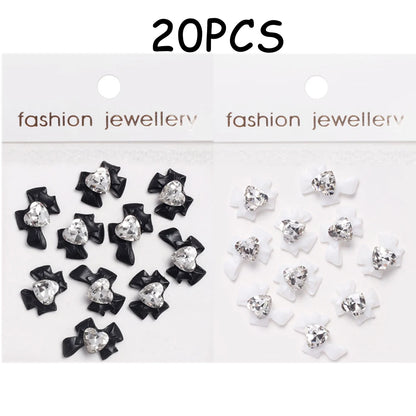 30/20/10PC Pink Ribbon Resin Bow Parts Nail Charms Mix-Style Bow Rhinestone Jewelry 8-12mm Y2K Accessory for DIY Manicure Decora