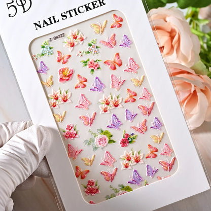 5D Sea Nail Art Stickers Embossed Self-Adhesive Ocean Beach Style Nail Slider Kawaii Starfish/Shell/Coral Reef Decor Nail Decals