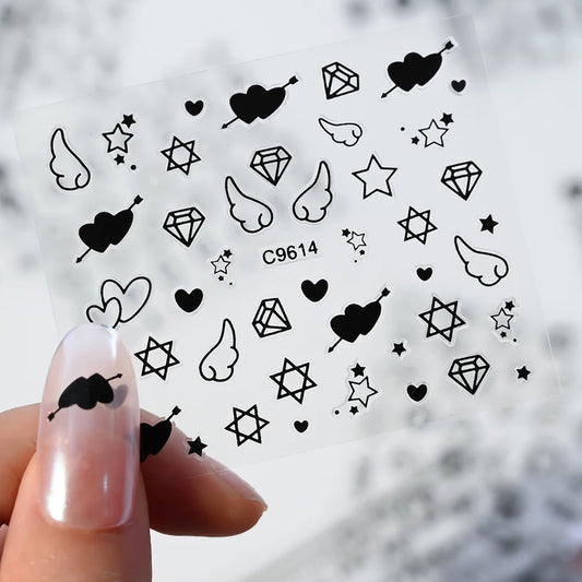 30pcs Black Line Nail Stickers 3D Irregular Line Geometric Pattern Nail Sticker Mysterious Sexy DIY Gothic Style Nail Stickers