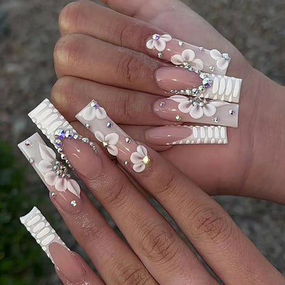 Leopard Cherry Rhinestone Press-On Nails