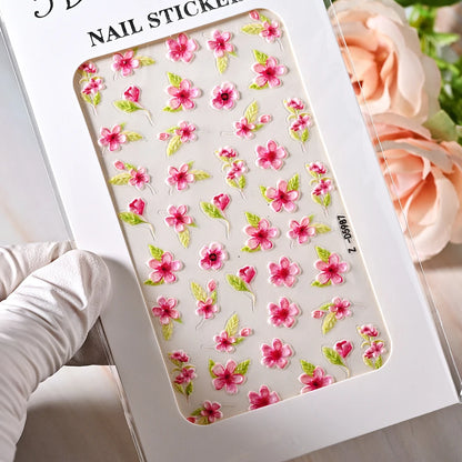 1pc 5D Embossed Flowers leaves Design Nail Art Stickers,Nails Art Decals Self Adhesive Nail Sticker Supplies for Women and Girls