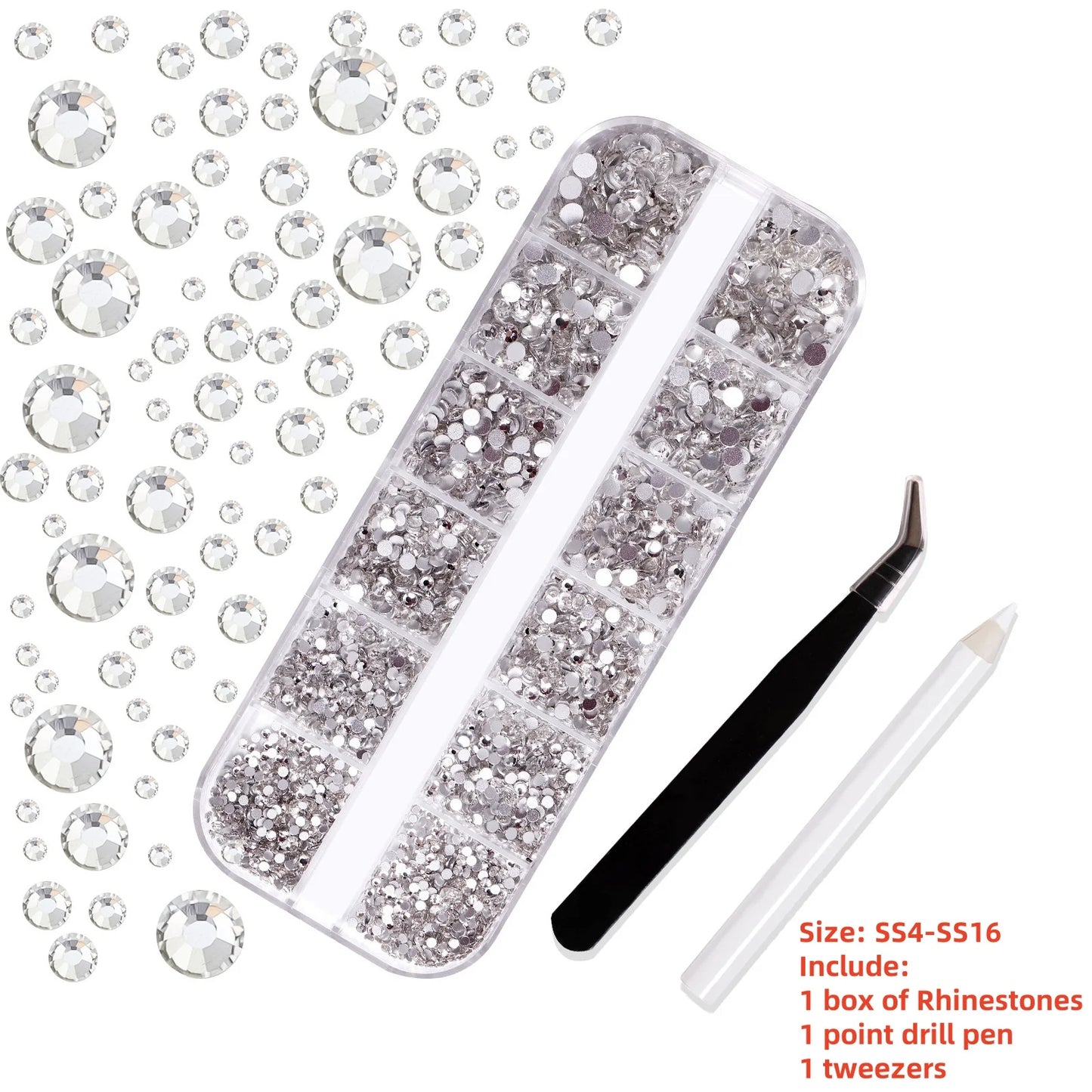 Crystal AB Rhinestone Nail Art Kit 12 Grid