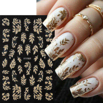 Gold Glitter Leaf Christmas Nail Stickers 2pc