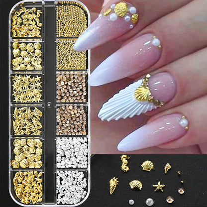 Gold Silver Pearl Caviar Nail Rhinestones