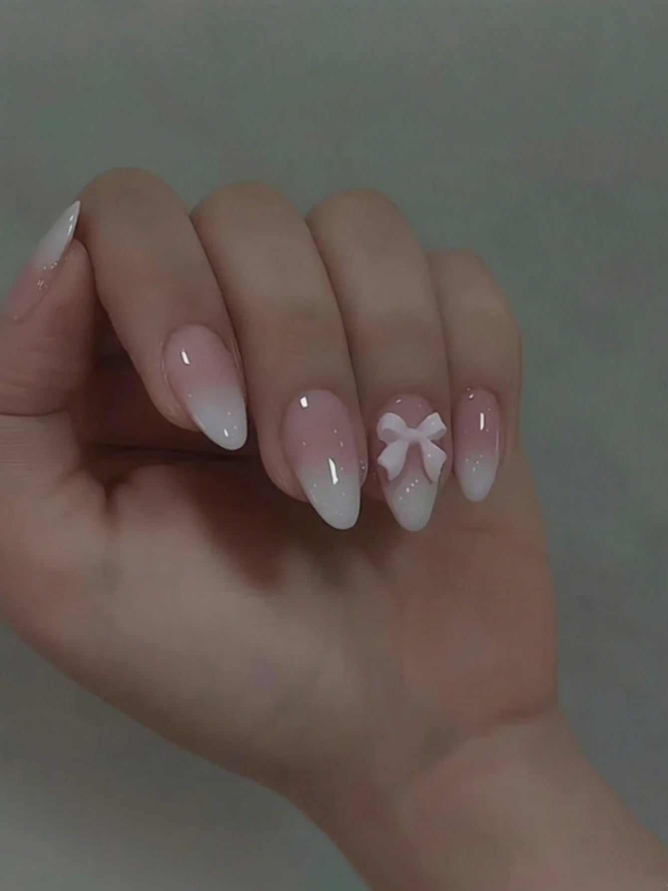 Pink Bow Almond Press-On Nails