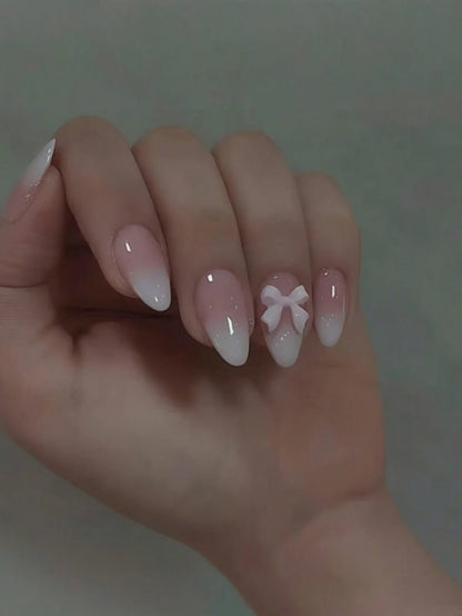 Pink Bow Almond Press-On Nails