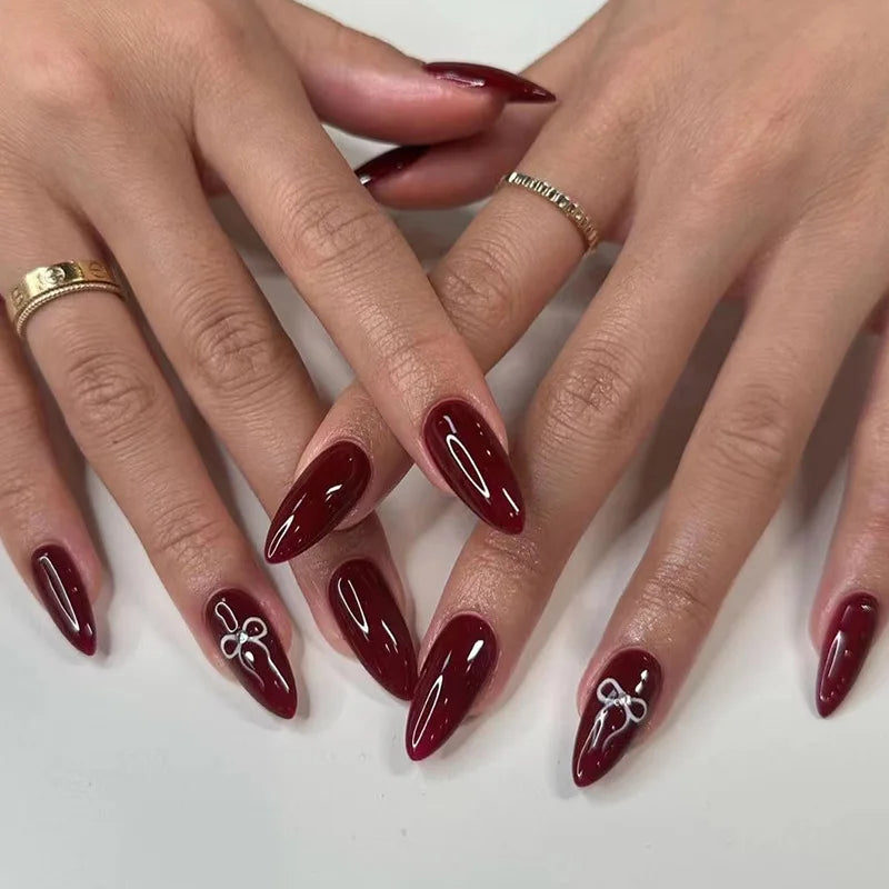 Wine Red Almond Press-On Nails