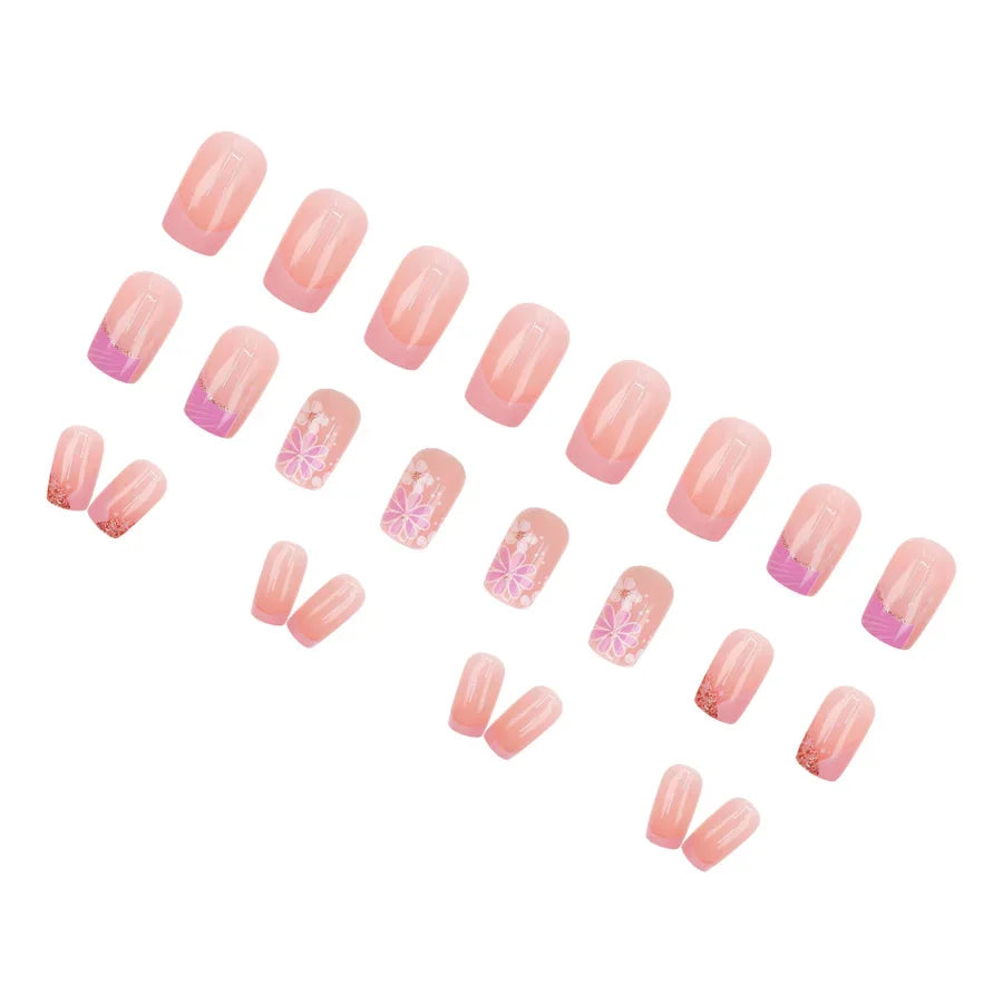 Pink Glitter Flower Press-On Nails