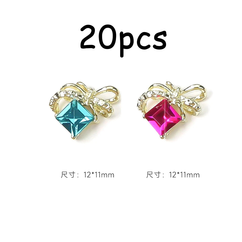 30/20/10PC Pink Ribbon Resin Bow Parts Nail Charms Mix-Style Bow Rhinestone Jewelry 8-12mm Y2K Accessory for DIY Manicure Decora