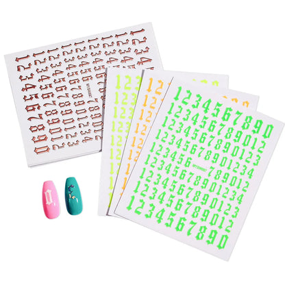 1 Sheet Arab Numbers Nail Art Sticker 3D Laser Self-Adhesive Manicure Decals Tips 8*10cm DIY Arabic Numerals Nail Decoration Par
