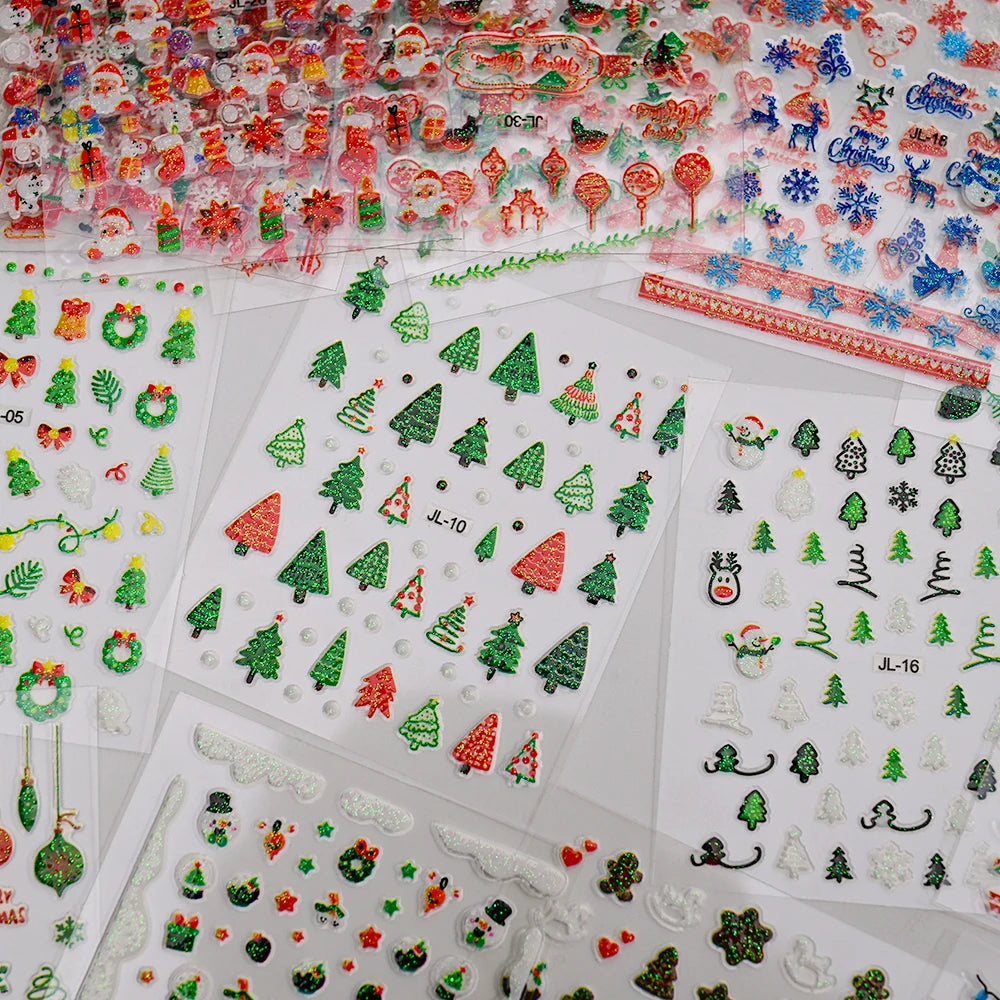 (30Pcs)Merry Christma Nail Sticker 3D Sliders Deer Santa Claus Decals New Year Nails Decor Stickers For DIY Manicure Accessories