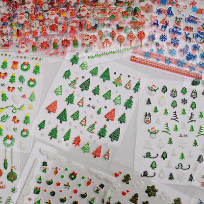 (30Pcs)Merry Christma Nail Sticker 3D Sliders Deer Santa Claus Decals New Year Nails Decor Stickers For DIY Manicure Accessories