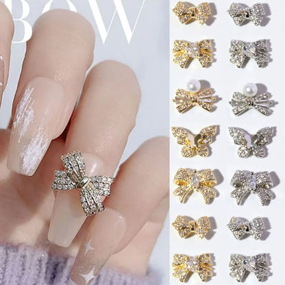 Crystal Bow Butterfly Pearl Nail Charms