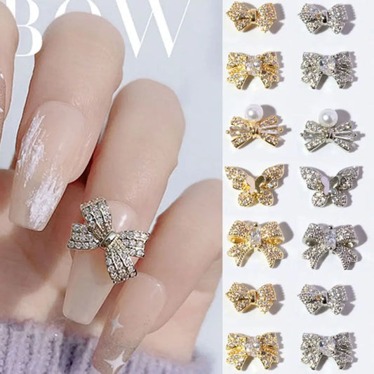 Crystal Bow Butterfly Pearl Nail Charms
