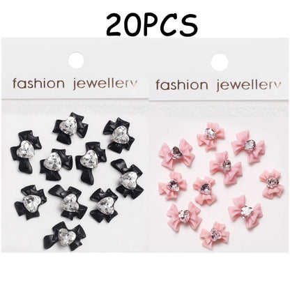 30/20/10PC Pink Ribbon Resin Bow Parts Nail Charms Mix-Style Bow Rhinestone Jewelry 8-12mm Y2K Accessory for DIY Manicure Decora